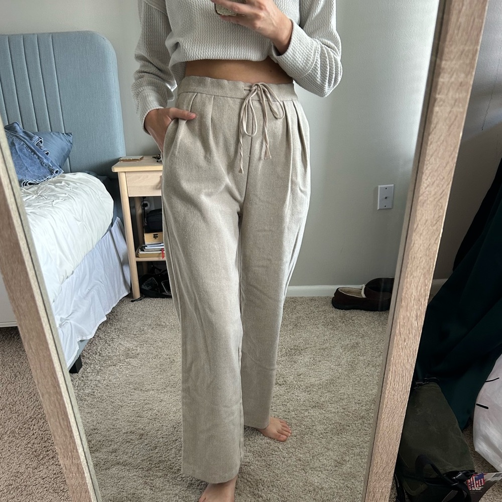 Women's Tan Wide Leg Trousers